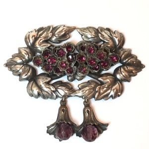 Vintage Belt Buckle, Silver w/Purple Stones